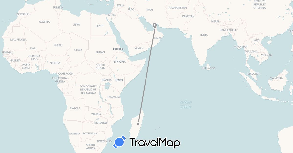 TravelMap itinerary: driving, plane in United Arab Emirates, Madagascar (Africa, Asia)